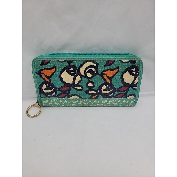 Fossil Coated Canvas Wallet Floral Zip Around Multicolored 8x4.5 - Picture 6 of 8